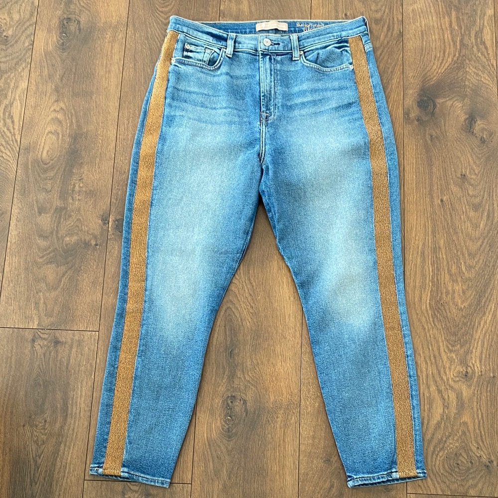 7 For All Mankind Shimmer Stripe Skinny Ankle Jeans In Luxe Vintage Muse